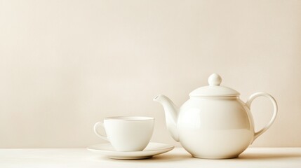 Elegant Tea Time: A Still Life of White Teapot and Cup