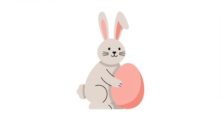 Obraz premium Cute cartoon bunny holding pastel pink easter egg on white background