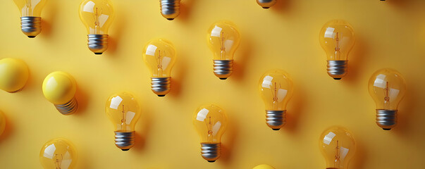 Yellow light bulbs pattern, ideas concept