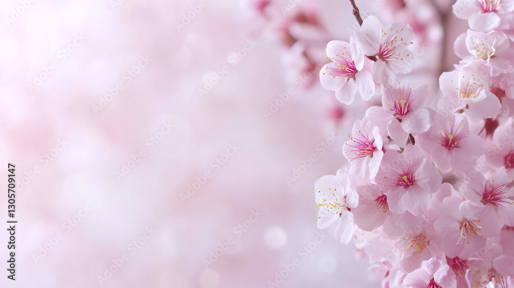 Aufkleber cherry blossoms filling the scene with vibrant pink hues, creating a dreamy atmosphere enhanced by a