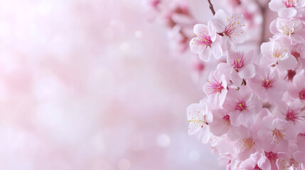 Fototapeta premium Cherry blossoms filling the scene with vibrant pink hues, creating a dreamy atmosphere enhanced by a soft bokeh background