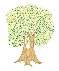 Wood in different colors green yellow geometry pointillism
