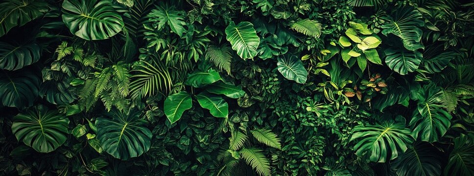 Lush green tropical foliage wall. (4)
