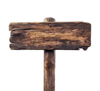 Wooden signpost in natural. Isolated on transparent background, png.