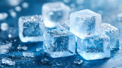 Ice cubes on blue background