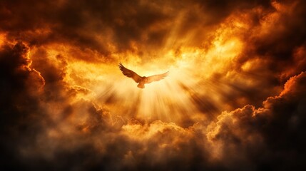 Obraz premium Majestic Eagle Soaring Through Fiery Heavens