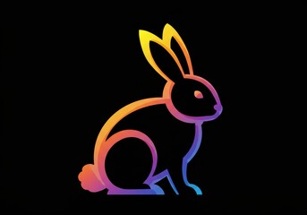 Obraz premium Vibrant gradient rabbit silhouette on black background for modern designs