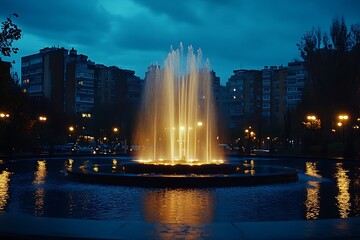Obraz premium Night fountain, city park, urban scene