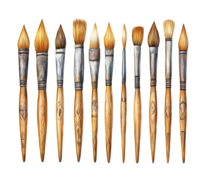Artistic brush display workspace creative environment viewpoint artistic expression isolated on transparent background