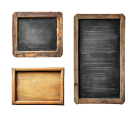 Writing ideas on rustic chalkboards home office collection cozy space eye level creative inspiration isolated on transparent background