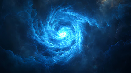 A vibrant blue glow emanates from a spiraling circle of light, creating a dynamic and ethereal abstract design. Ethereal - Clouds. Illustration