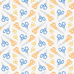 Crafty Corner Colorful Craft Scissors on Eggshell White background creating a seamless pattern print background
