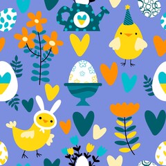 Easter ukraine chicken and eggs seamless birds pattern for wrapping paper and fabrics
