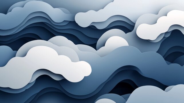 Cool navy and silver clouds, minimalistic and sleek with smooth flowing highlights