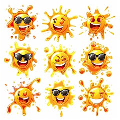 A collection featuring various sun motifs for summer design