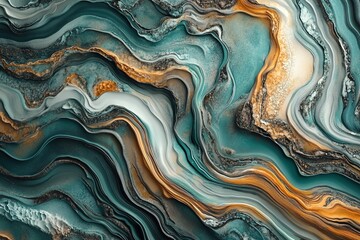 Fototapeta premium Abstract teal, gold, and white marble texture.
