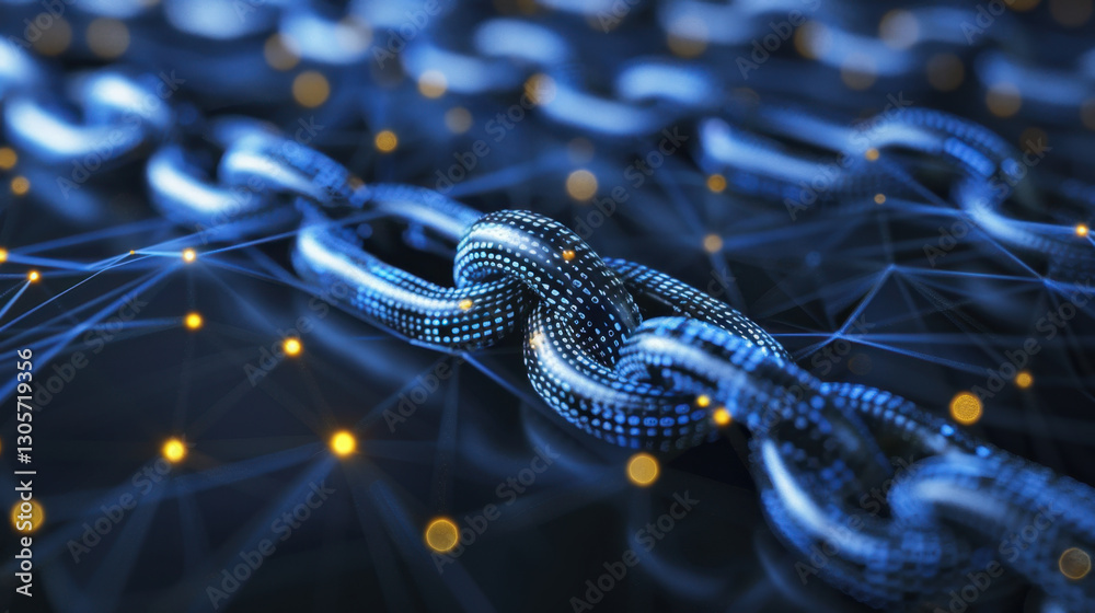 Poster digital chain links representing blockchain technology and connectivity