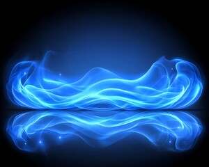 Luminous blue waves of energy floating above a reflective surface