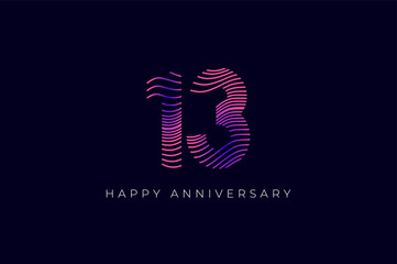 Fototapeta premium Numeric Design with Line Curve 13th, 13th Happy Anniversary with Gradient Colorful Line wave. Tech, futuristic and science concept