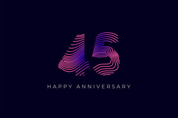 Numeric Design with Line Curve 45th, 45th Happy Anniversary with Gradient Colorful Line wave. Tech, futuristic and science concept