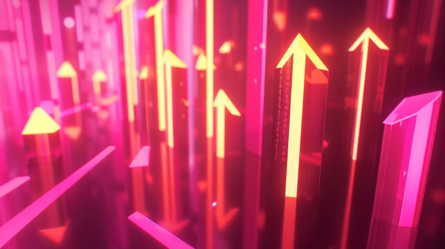 Vibrant abstract arrows in pink and orange hues, symbolizing growth and progress. dynamic design creates energetic atmosphere, perfect for modern visuals
