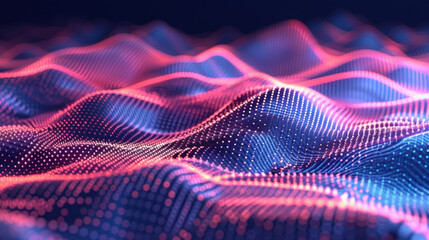 Digital waves in vibrant colors create mesmerizing visual effect, showcasing blend of pink and blue hues. flowing patterns evoke sense of movement and depth