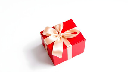 a single red gift box tied with a cream-colored ribbon, presenting a sense of joy and celebration