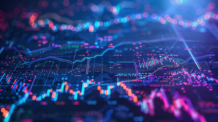 vibrant digital representation of financial data with colorful graphs and charts, showcasing market trends and analytics. image conveys sense of technology and finance