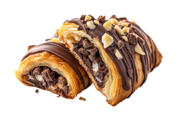 Delicious chocolate croissant pastry bakery food tempting treats isolated on transparent background
