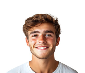 Fototapeta premium Cheerful young man smiling portrait neutral happiness expression isolated on transparent background