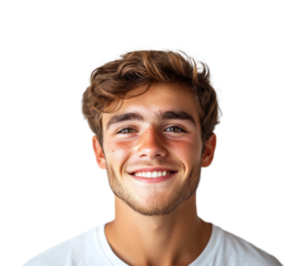 Cheerful young man smiling portrait neutral happiness expression isolated on transparent background