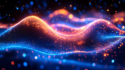 wavy lines representing the flow of crypto data in an information code field. Symbolizes digital currency, blockchain technology, and the dynamic nature of data in the cyber world