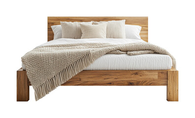 Cozy bedroom with modern bed home interior furniture contemporary style front view comfort and relaxation isolated on transparent background