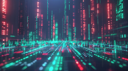 Fototapeta premium Futuristic digital landscape with glowing data streams and vibrant colors, creating sense of depth and technology