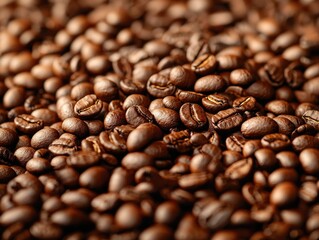 Naklejka premium A close-up of high quality, freshly roasted coffee beans with a rich aroma.