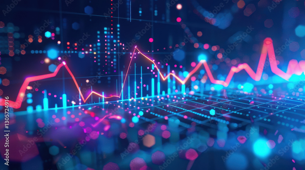 Poster digital data visualization with colorful graphs and charts