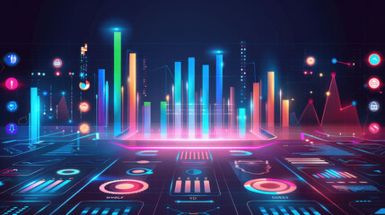 Digital data visualization with colorful graphs and charts