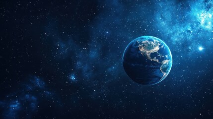 Obraz premium Our Blue Planet, A View of Earth from the Deep Cosmos With Countless Stars