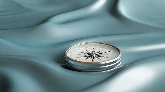 Guidance and Direction: A Compass on Serene Teal Fabric