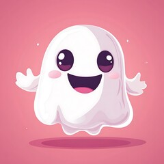 Obraz premium Happy Ghost Floating on Pink Background