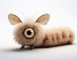 Fototapeta premium Fluffy creature with large eye and wings on a plain background