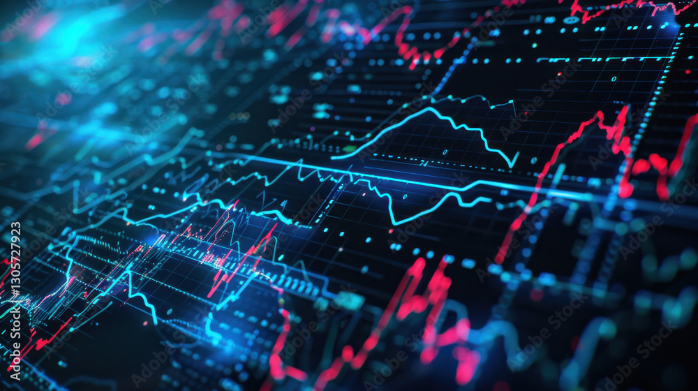 Poster digital data visualization with colorful graphs and charts