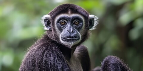Obraz premium Close-up of monkey with distinctive facial expression, possibly from a zoo or jungle habitat.
