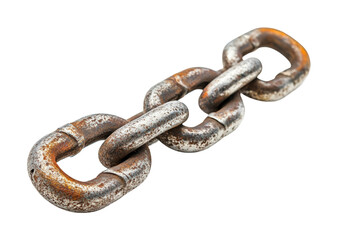 Obraz premium Rusty metal chain link industrial site urban environment ground level strength and resilience isolated on transparent background