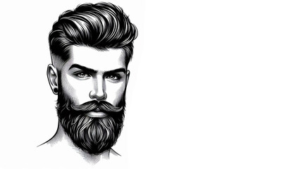 Vintage-inspired bearded man illustration, perfect for men's salon branding and decor