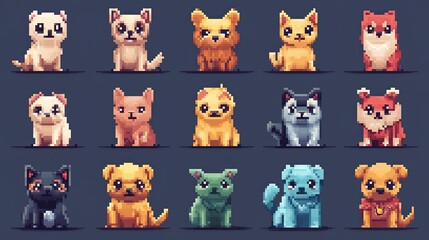 Adorable Pixel Art Collection Of Various Cute Dogs