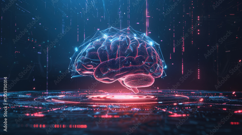Poster digital brain with glowing connections, representing artificial intelligence and technology. futuris