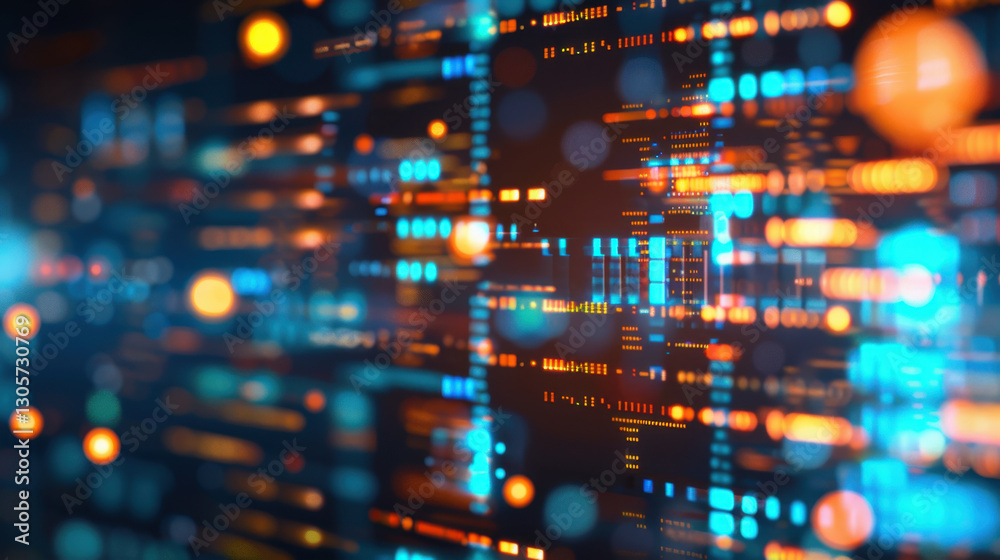 Poster digital abstract background with glowing lines and dots, representing data flow and technology. vibr
