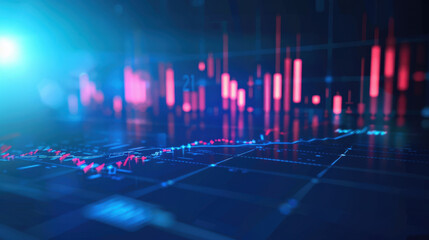 Digital financial data visualization with glowing graphs and charts