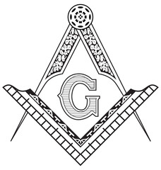 Freemason Square and Compass - Entered Apprentice - Black & White